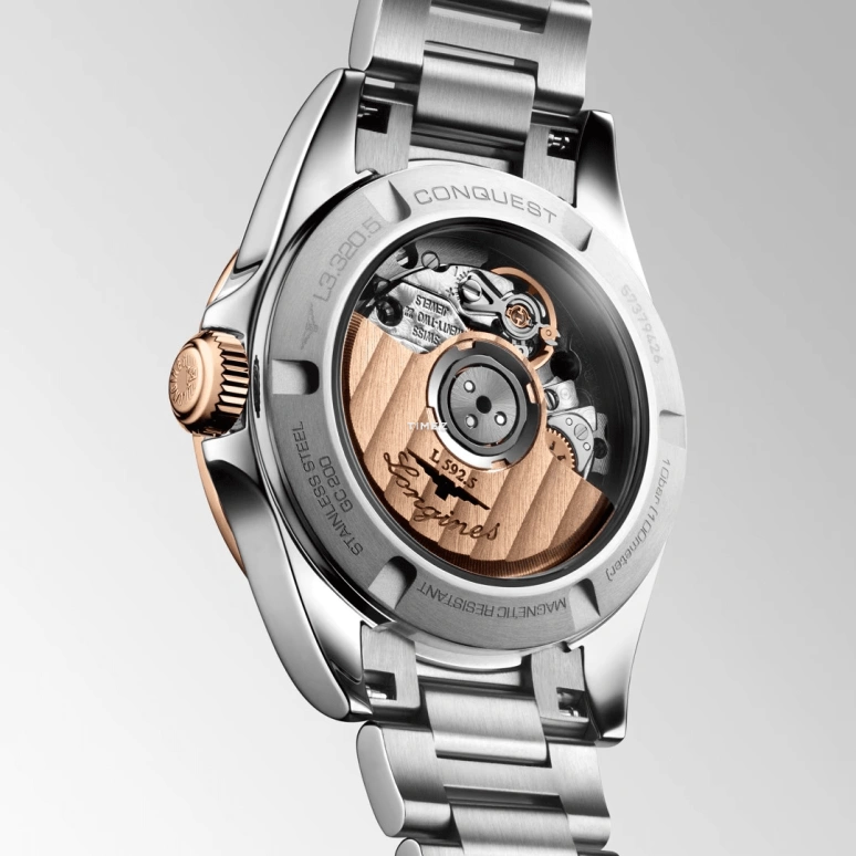 Longines,Conquest 30mm,30mm,Stainless Steel,Rose Gold,Blue,Automatic,Day,40hours,L3,L3.320.5.92.6