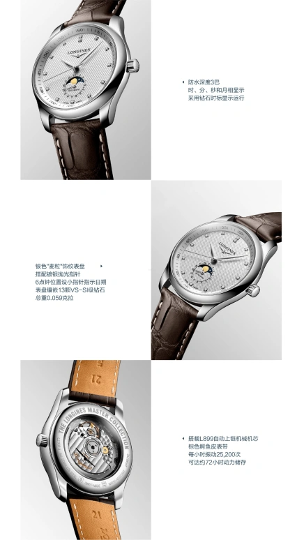 浪琴,名匠 40毫米,40毫米,不锈钢,银色,自动上弦,月相,日历,L2,L2.909.4.77.3