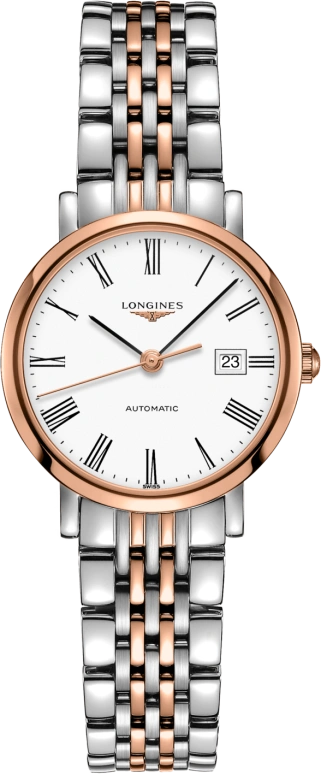 Longines,Elegant 29mm,29mm,Pink Gold,Stainless Steel,White,Automatic,Date,40hours,L4,L4.310.5.11.7