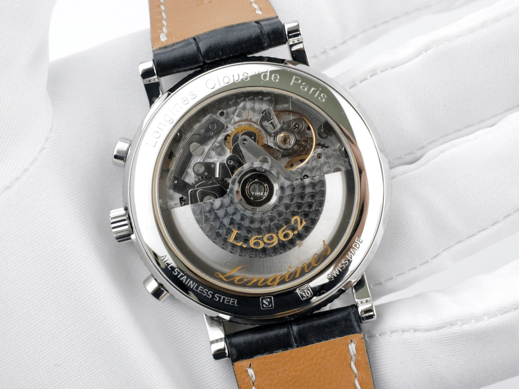 Longines,Clous de Paris 44mm,44mm,Stainless Steel,White,Automatic,Chronograph,Day,L2,L2.704.4.16.0