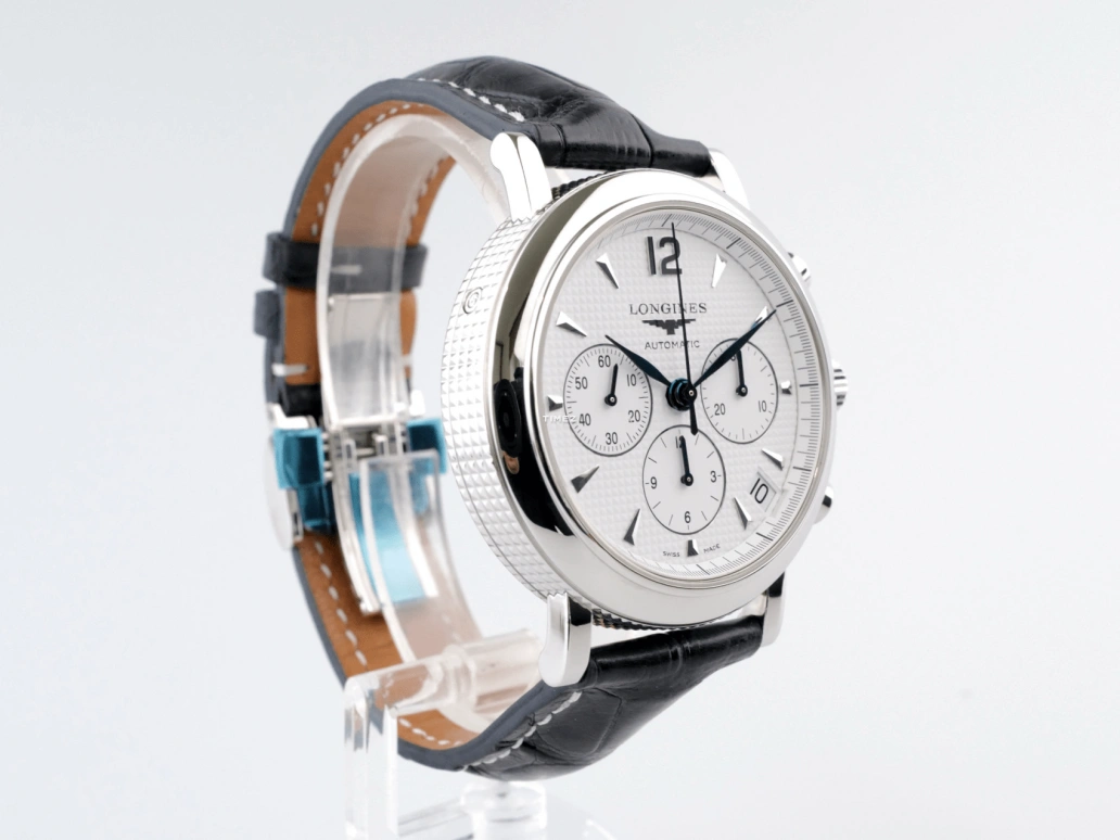 Longines,Clous de Paris 44mm,44mm,Stainless Steel,White,Automatic,Chronograph,Day,L2,L2.704.4.16.0