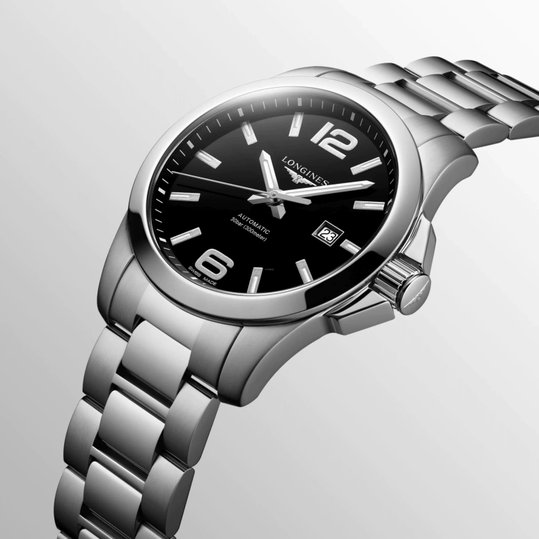 Longines,Conquest 43mm,43mm,Stainless Steel,Black,Automatic,Day,72hours,L3,L3.778.4.58.6