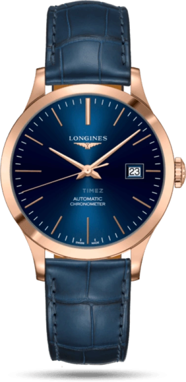 Longines,Record 38.50mm,38.50mm,Pink Gold,Stainless Steel,Blue,Automatic,Date,64hours,L2,L2.820.8.92.2