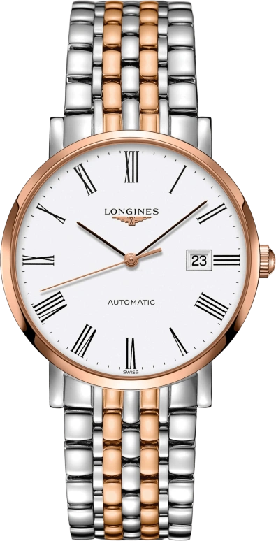 Longines,Elegant 39mm,39mm,Red Gold,Stainless Steel,White,Automatic,Date,65hours,L4,L4.910.5.11.7