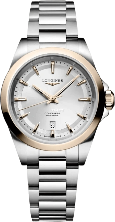Longines,Conquest 30mm,30mm,Stainless Steel,Rose Gold,Silver,Automatic,Day,40hours,L3,L3.320.5.72.6