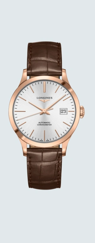 Longines,Record 38.50mm,38.50mm,Pink Gold,Stainless Steel,Silver,Automatic,Date,64hours,L2,L2.820.8.72.2