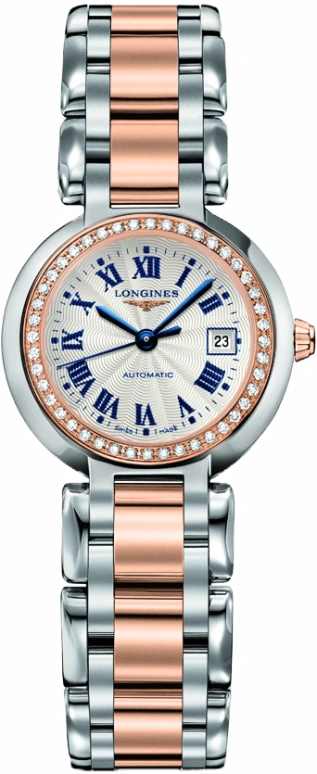 Longines,PrimaLuna 26.50mm,26.50mm,Pink Gold,Stainless Steel,Silver,Automatic,Date,40hours,L8,L8.111.5.79.6