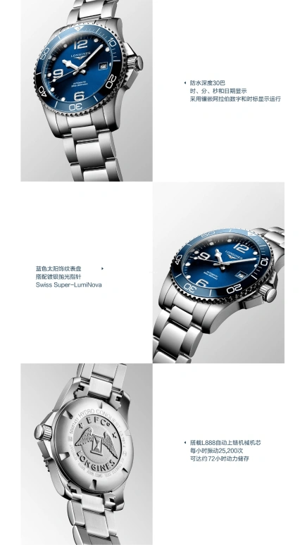 Longines,HydroConquest 41mm,41mm,Stainless Steel,Blue,Automatic,Date,65hours,L3,L3.781.4.96.6