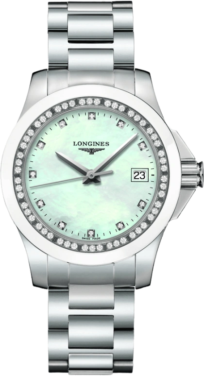 Longines,Conquest 35mm,35mm,Ceramic,Stainless Steel,White,Quartz,Date,26280hours,L3,L3.281.0.87.6