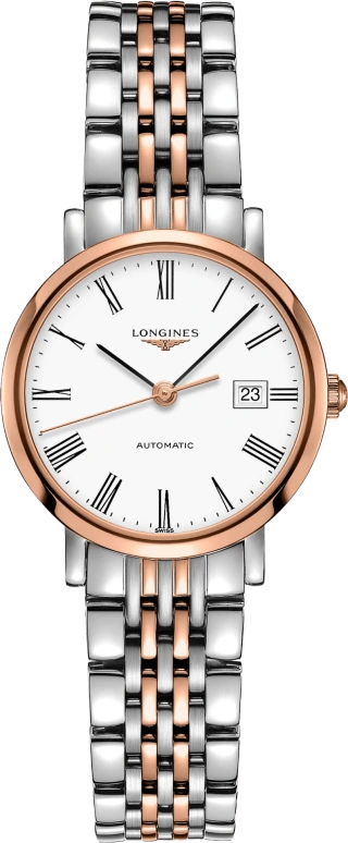 Longines,Elegant 29mm,29mm,Pink Gold,Stainless Steel,White,Automatic,Date,40hours,L4,L4.310.5.11.7