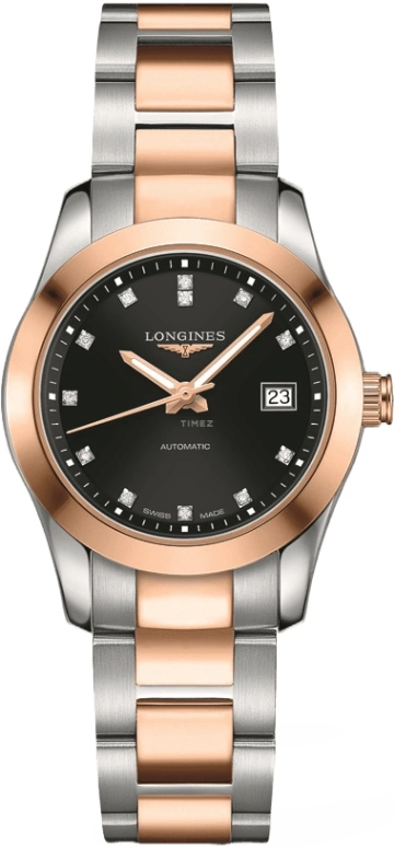 Longines,Conquest Classic 30mm,30mm,Red Gold,Stainless Steel,Black,Automatic,Date,40hours,L2,L2.285.5.58.7