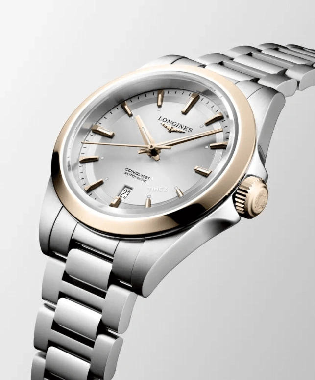 Longines,Conquest 30mm,30mm,Stainless Steel,Rose Gold,Silver,Automatic,Day,40hours,L3,L3.320.5.72.6