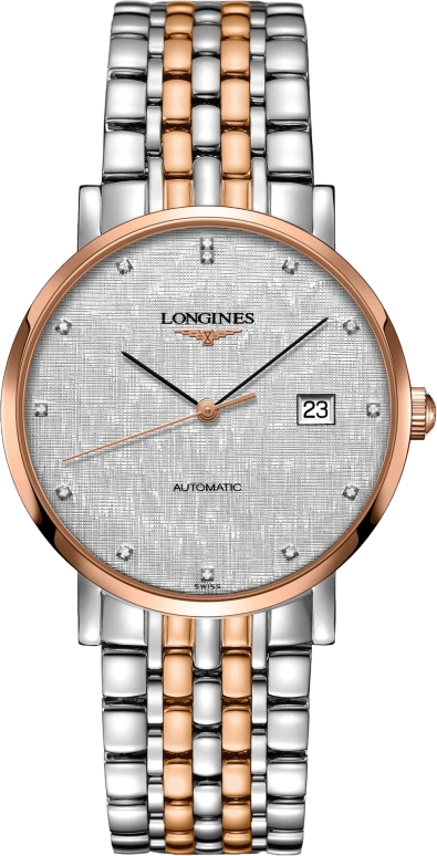 Longines,Elegant 39mm,39mm,Red Gold,Stainless Steel,Silver,Automatic,Date,65hours,L4,L4.910.5.77.7