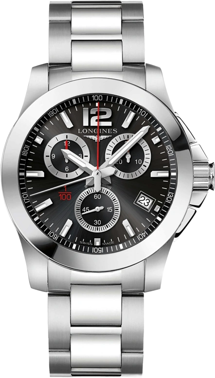 Longines,Conquest 41mm,41mm,Stainless Steel,Black,Quartz,Chronograph,Date,Rattrapante,L3,L3.700.4.56.6