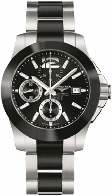 Longines,Conquest 41mm,41mm,Ceramic,Stainless Steel,Black,Automatic,Chronograph,Date,L3,L3.661.4.56.7