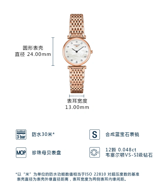 浪琴,嘉岚 24毫米,24毫米,不锈钢,白色,石英,26280小时,自制机芯,L4,L4.209.1.97.8