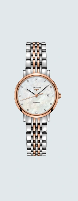 Longines,Elegant 29mm,29mm,Pink Gold,Stainless Steel,White,Automatic,Date,40hours,L4,L4.310.5.87.7