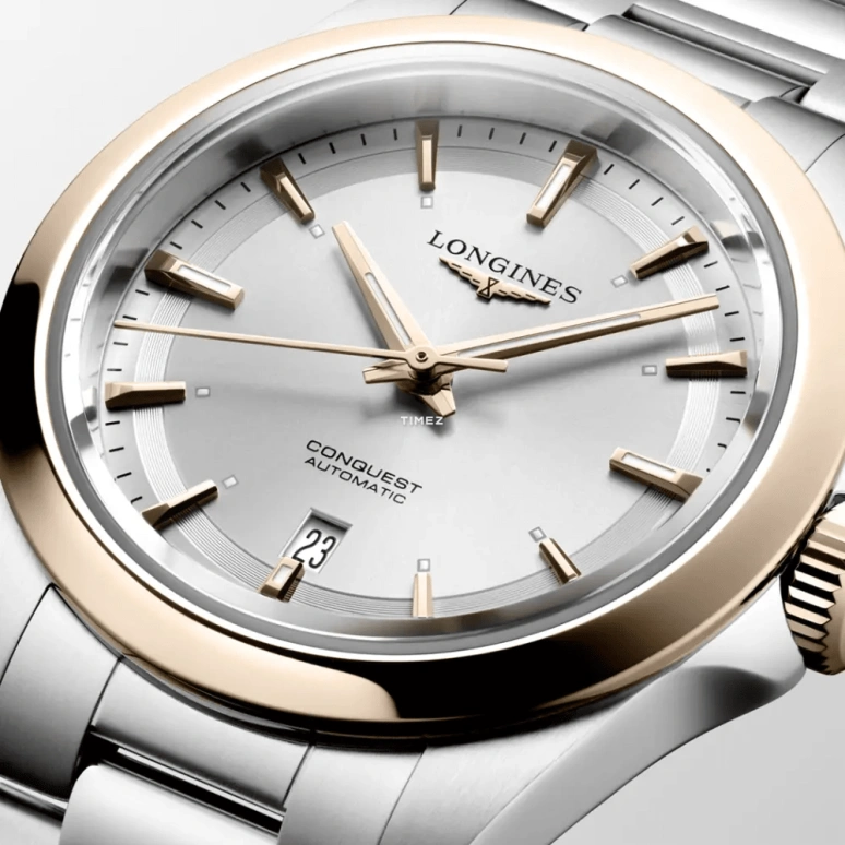 Longines,Conquest 30mm,30mm,Stainless Steel,Rose Gold,Silver,Automatic,Day,40hours,L3,L3.320.5.72.6