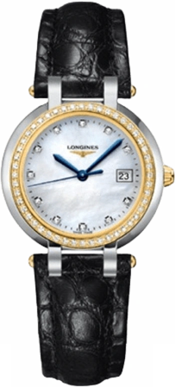 Longines,PrimaLuna 30mm,30mm,Yellow Gold,Stainless Steel,White,Quartz,Date,26280hours,L8,L8.112.5.97.2