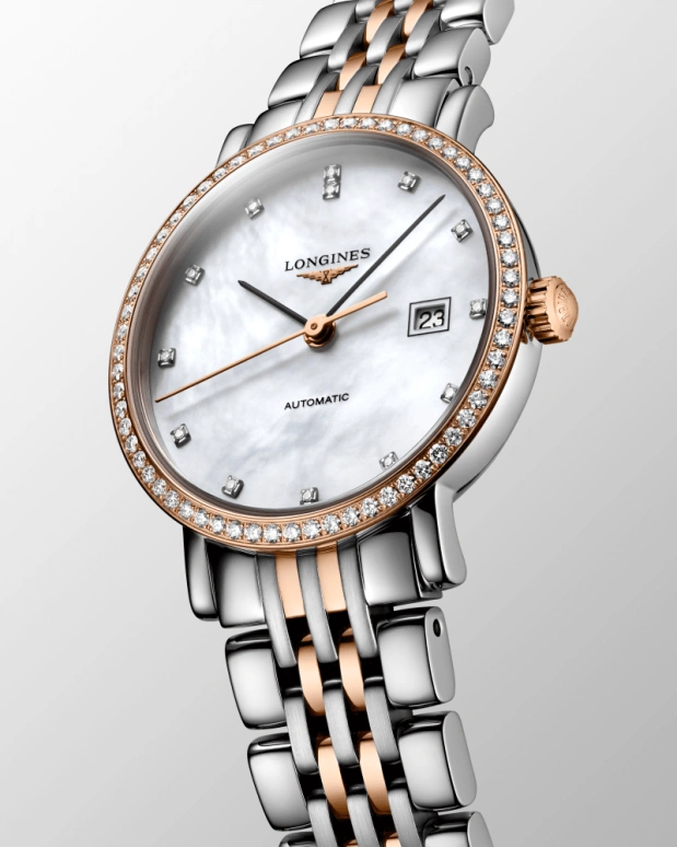 Longines,Elegant 29mm,29mm,Pink Gold,Stainless Steel,White,Automatic,Date,40hours,L4,L4.310.5.88.7