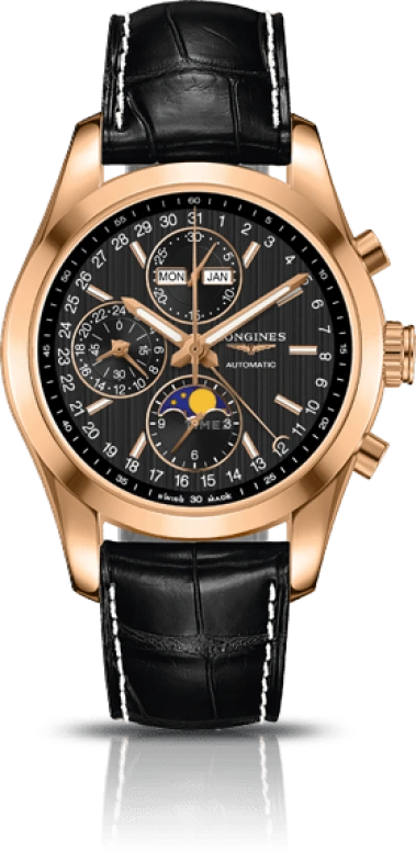 Longines,Conquest Classic 42mm,42mm,Red Gold,Black,Automatic,Chronograph,Moonphase,Month,Date,42hours,In-house Caliber,L2,L2.798.8.52.3