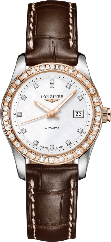 Longines,Conquest Classic 30mm,30mm,Red Gold,Stainless Steel,White,Automatic,Date,40hours,L2,L2.285.5.88.3