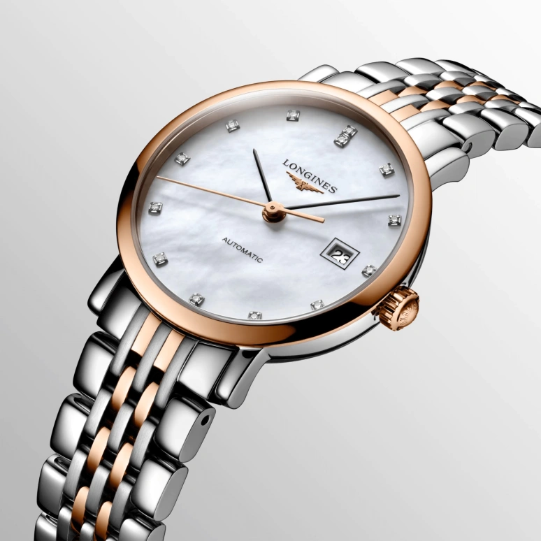 Longines,Elegant 29mm,29mm,Pink Gold,Stainless Steel,White,Automatic,Date,40hours,L4,L4.310.5.87.7