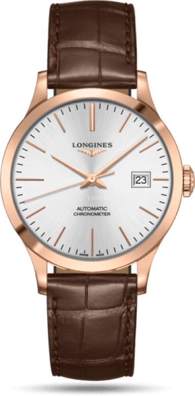 Longines,Record 38.50mm,38.50mm,Pink Gold,Stainless Steel,Silver,Automatic,Date,64hours,L2,L2.820.8.72.2