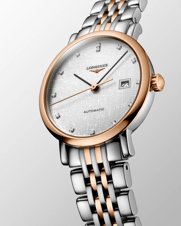 Longines,Elegant 29mm,29mm,Pink Gold,Stainless Steel,Silver,Automatic,Date,40hours,L4,L4.310.5.77.7