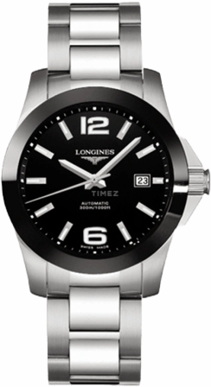 Longines,Conquest 39mm,39mm,Ceramic,Stainless Steel,Black,Automatic,Chronograph,Date,Power Reserve Indicator,L3,L3.655.4.56.6