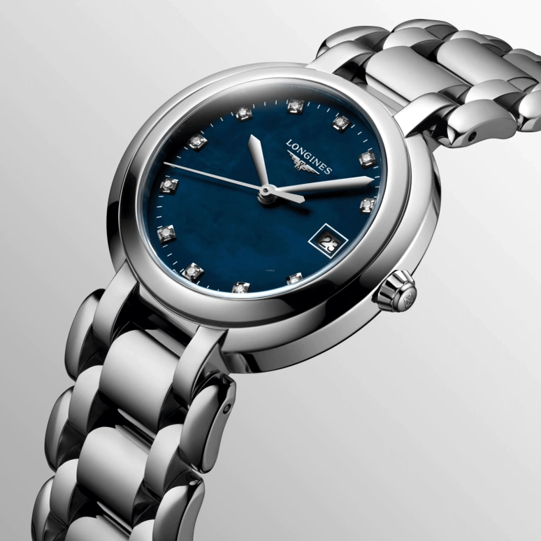 Longines,PrimaLuna 30mm,30mm,Stainless Steel,Blue,Quartz,Date,26280hours,L8,L8.112.4.98.6