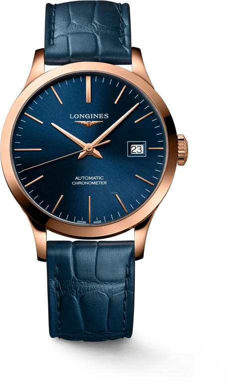 Longines,Record 38.50mm,38.50mm,Pink Gold,Stainless Steel,Blue,Automatic,Date,64hours,L2,L2.820.8.92.2