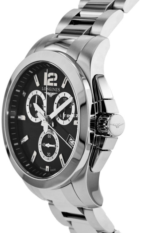 Longines,Conquest 41mm,41mm,Stainless Steel,Black,Quartz,Chronograph,Day,L3,L3.660.4.56.6