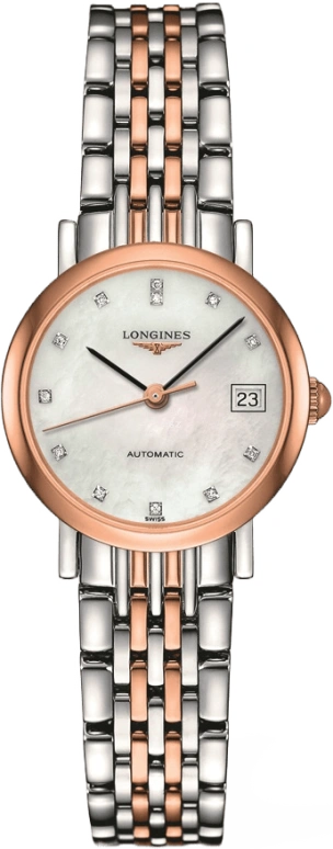 Longines,Elegant 25.50mm,25.50mm,Stainless Steel,Black,White,Automatic,Date,40hours,L4,L4.309.5.87.7