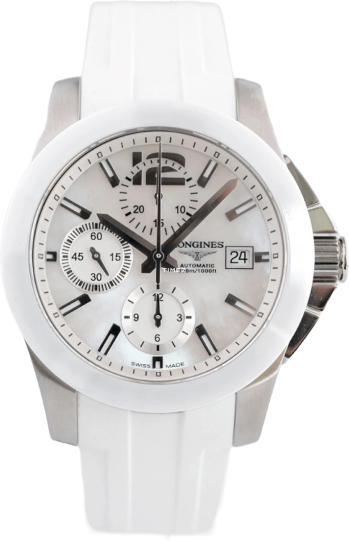 Longines,Conquest 41mm,41mm,Ceramic,Stainless Steel,White,Automatic,Chronograph,Day,L3,L3.661.4.86.2