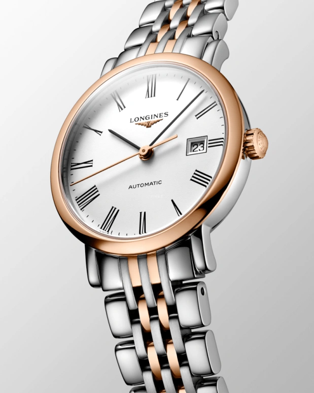 Longines,Elegant 29mm,29mm,Pink Gold,Stainless Steel,White,Automatic,Date,40hours,L4,L4.310.5.11.7