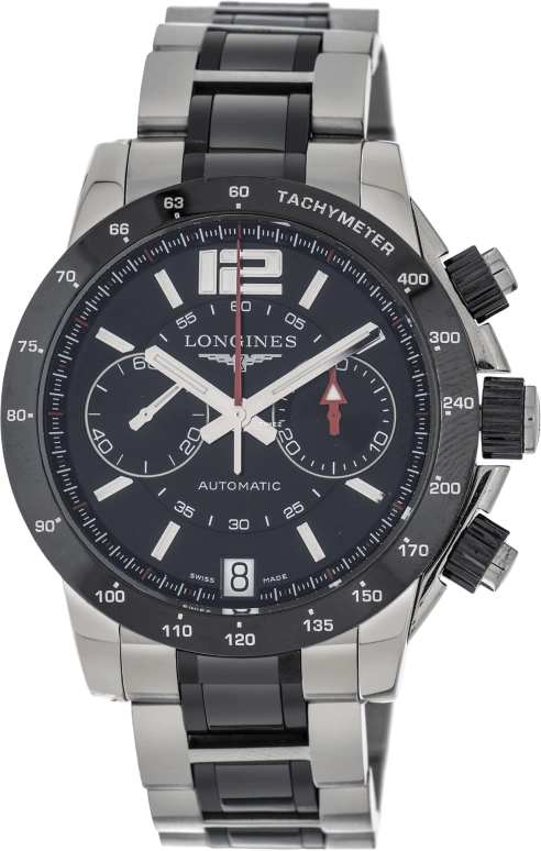 Longines,Admiral 42mm,42mm,Ceramic,Stainless Steel,Black,Automatic,Chronograph,Day,L3,L3.667.4.56.7