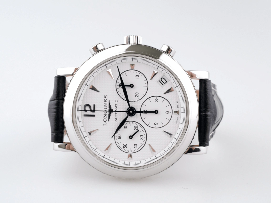 Longines,Clous de Paris 44mm,44mm,Stainless Steel,White,Automatic,Chronograph,Day,L2,L2.704.4.16.0