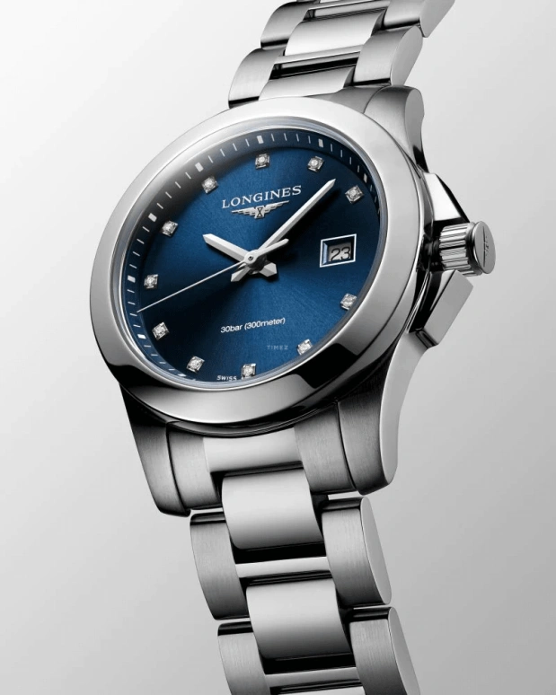 Longines,Conquest 29.50mm,29.50mm,Stainless Steel,Blue,Quartz,Day,26280hours,L3,L3.376.4.97.6