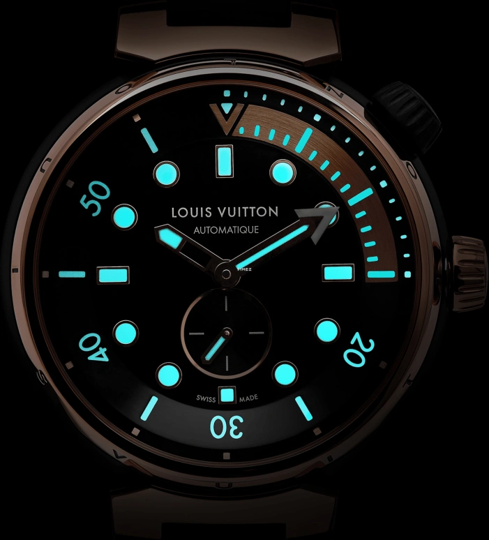 LOUIS VUITTON,Tambour Street Diver 44mm,44mm,Stainless Steel,Rose Gold,Black,Automatic,Sapphire,Crystal Glass,Round,QBB174