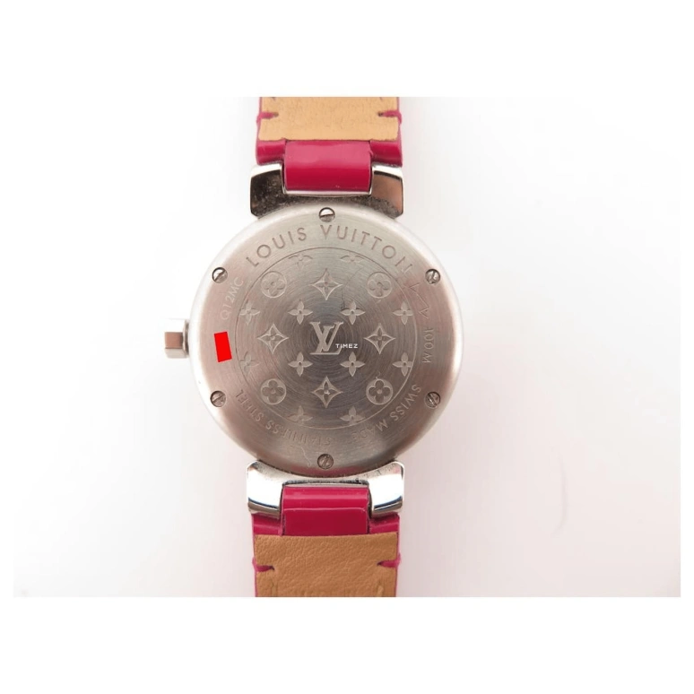 路易威登,Tambour Disc 28毫米,28毫米,不锈钢,粉色,石英,圆形,银色,Q12MC0