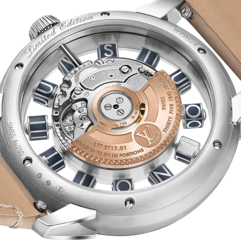 路易威登,Tambour Taiko 旋转方块 42.50毫米,42.50毫米,白金,蓝色,自动上弦,45小时,自制机芯,W9WG41