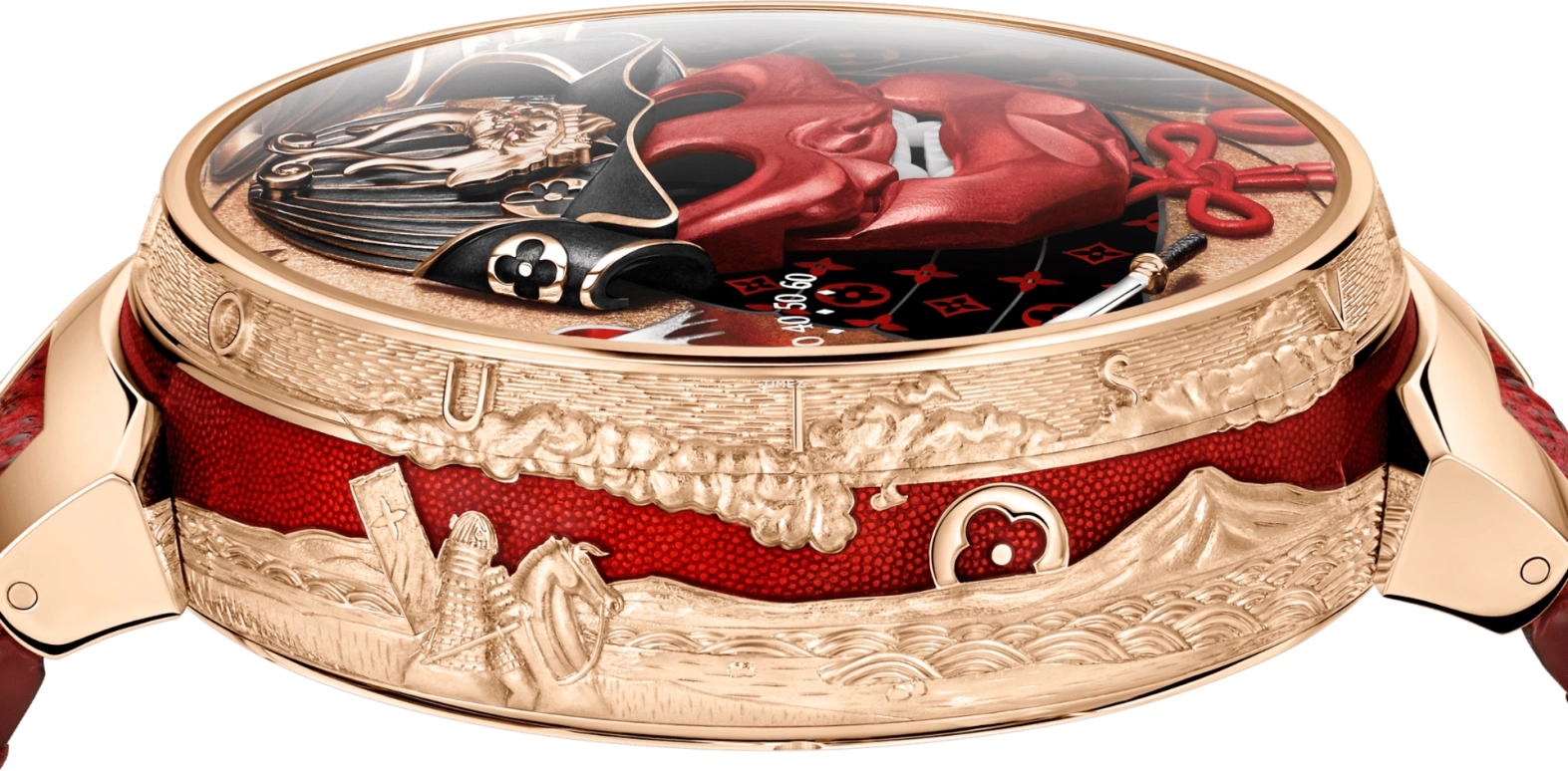 LOUIS VUITTON,Tambour Bushido Automata 46.80mm,46.80mm,Rose Gold,Red,Handwound,Jumping Hours,Retrograde,W1PG31