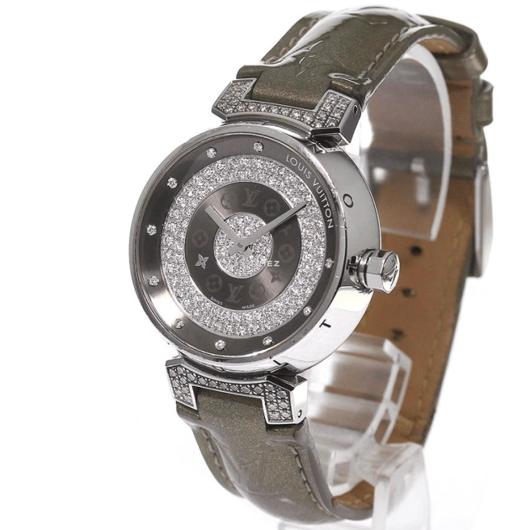 LOUIS VUITTON,Tambour Disc 34mm,34mm,Stainless Steel,Grey,Quartz,Round,Silver,Q13MU0