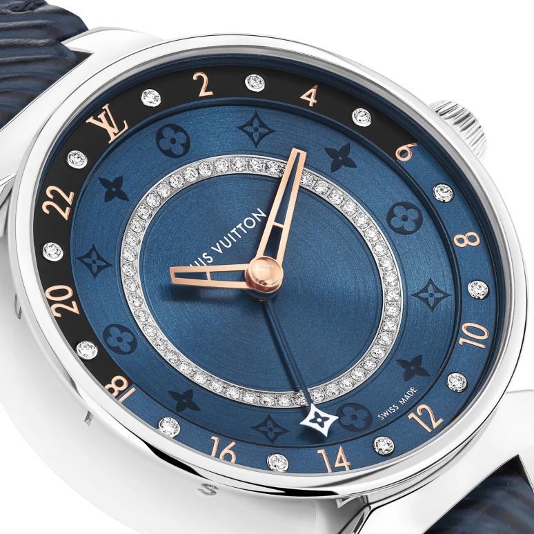 LOUIS VUITTON,Tambour Moon 35mm,35mm,Stainless Steel,Blue,Quartz,Dule Time,Sapphire,Crystal Glass,QBB182