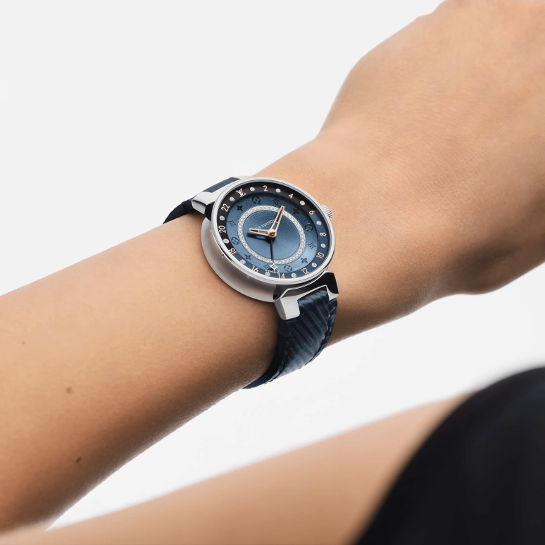 LOUIS VUITTON,Tambour Moon 35mm,35mm,Stainless Steel,Blue,Quartz,Dule Time,Sapphire,Crystal Glass,QBB182