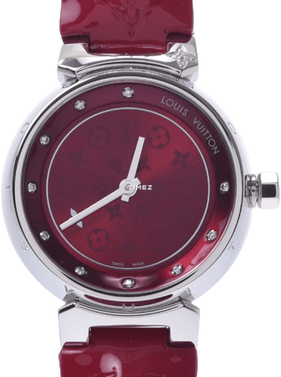 路易威登,Tambour Disc 28毫米,28毫米,不锈钢,粉色,石英,圆形,银色,Q12MC0