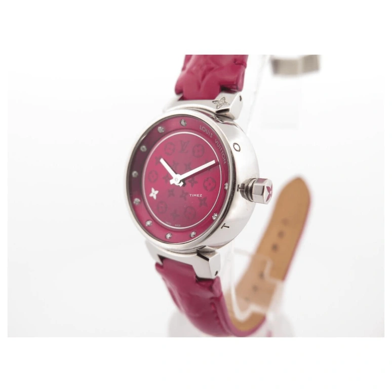 路易威登,Tambour Disc 28毫米,28毫米,不锈钢,粉色,石英,圆形,银色,Q12MC0