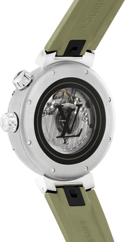 LOUIS VUITTON,Tambour Street Diver 44mm,44mm,Stainless Steel,Olive Green,Black,Green,Automatic,Sapphire,Crystal Glass,Round,QBB202