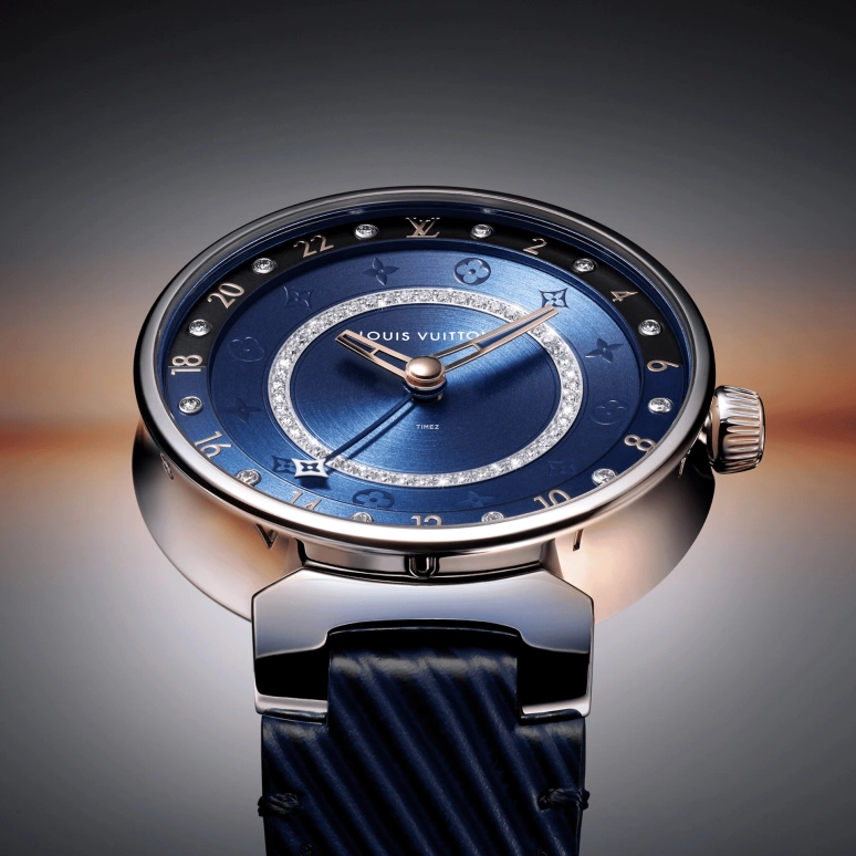 LOUIS VUITTON,Tambour Moon 35mm,35mm,Stainless Steel,Blue,Quartz,Dule Time,Sapphire,Crystal Glass,QBB182